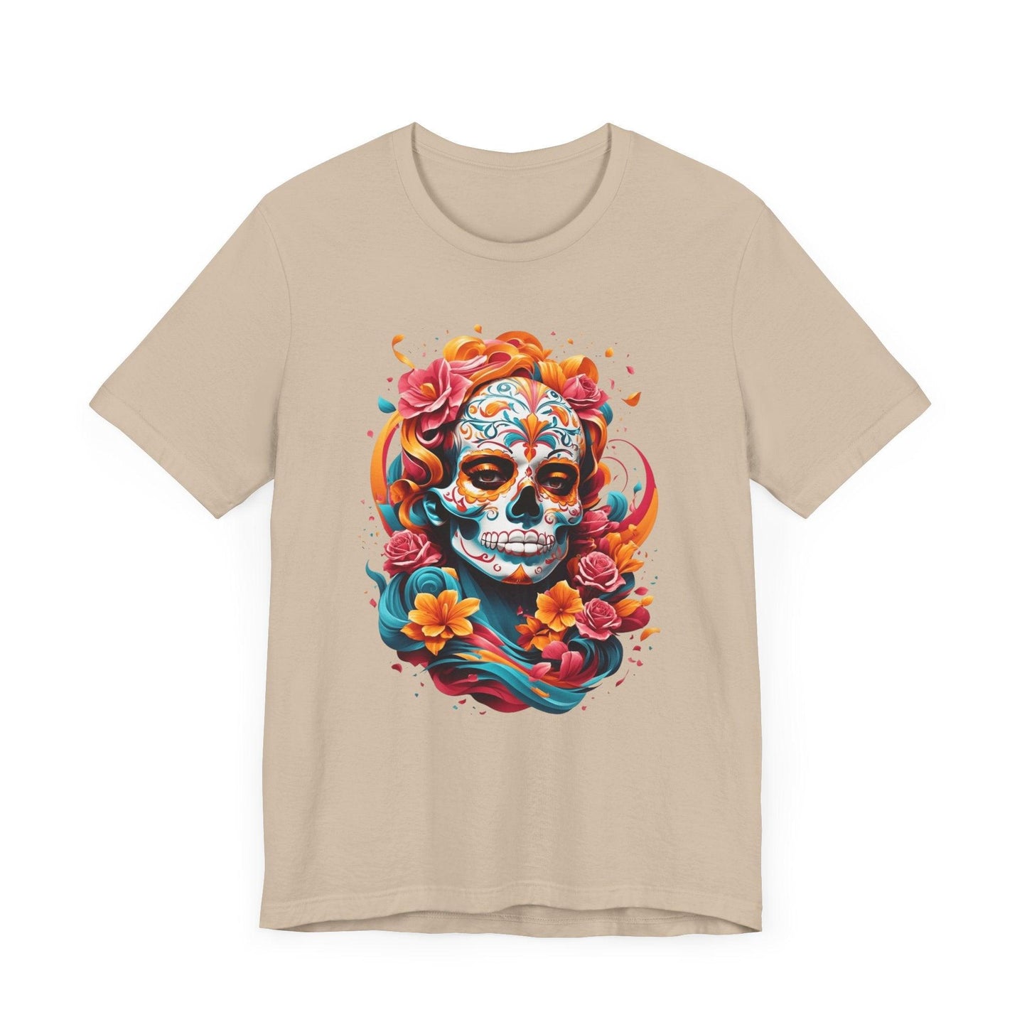 Colorful Skull and Roses Unisex Tee - Day of the Dead Inspired T-Shirt - Epic Ink Tees