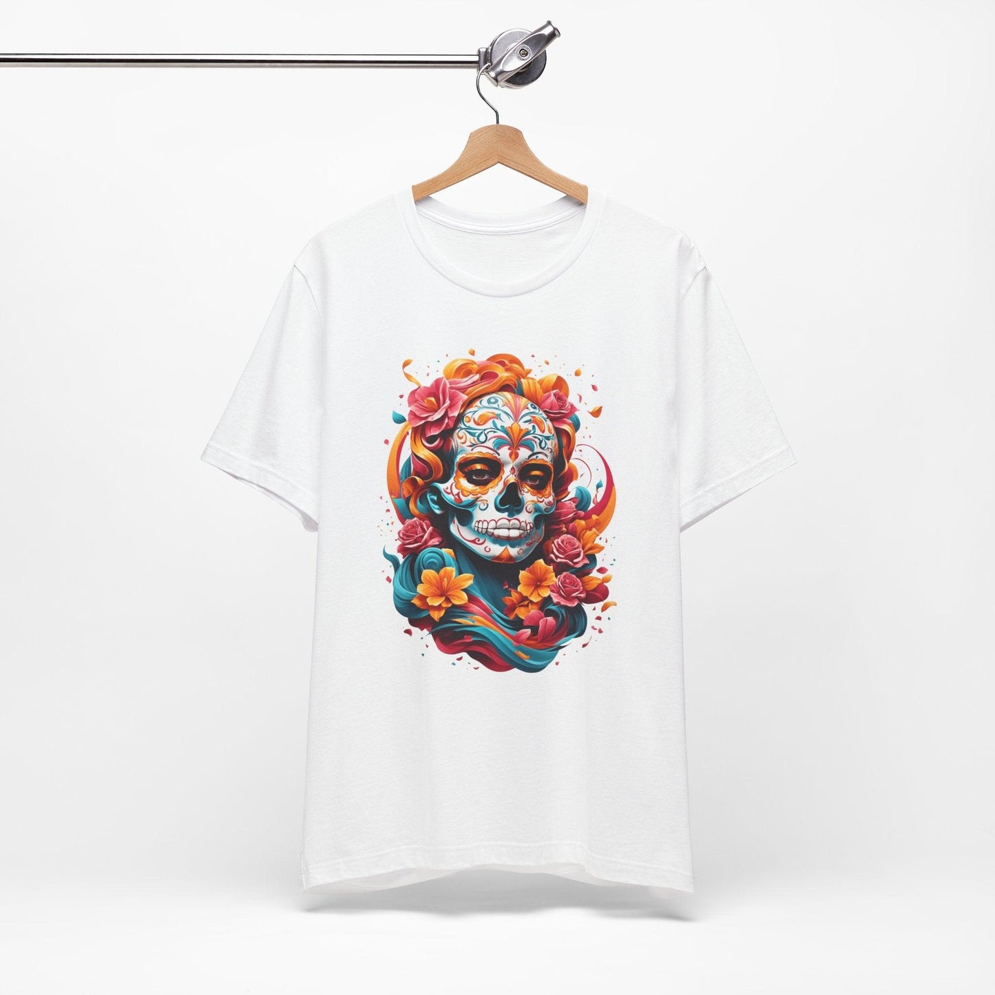 Colorful Skull and Roses Unisex Tee - Day of the Dead Inspired T-Shirt - Epic Ink Tees