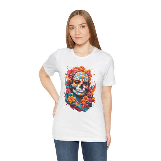 Colorful Skull and Roses Unisex Tee - Day of the Dead Inspired T-Shirt - Epic Ink Tees