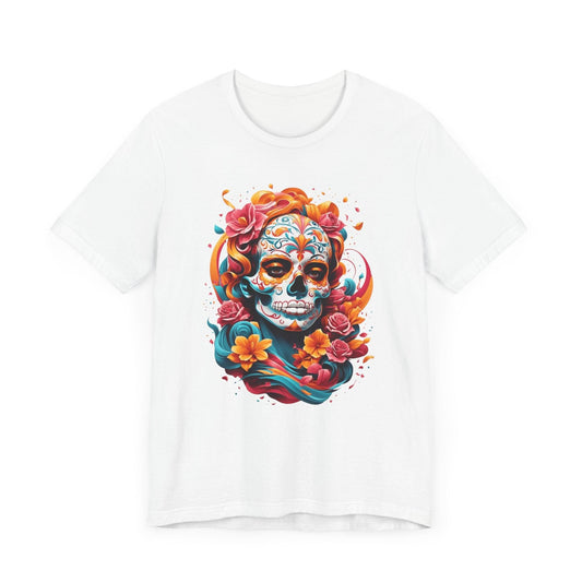 Colorful Skull and Roses Unisex Tee - Day of the Dead Inspired T-Shirt - Epic Ink Tees