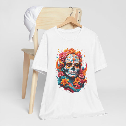 Colorful Skull and Roses Unisex Tee - Day of the Dead Inspired T-Shirt - Epic Ink Tees