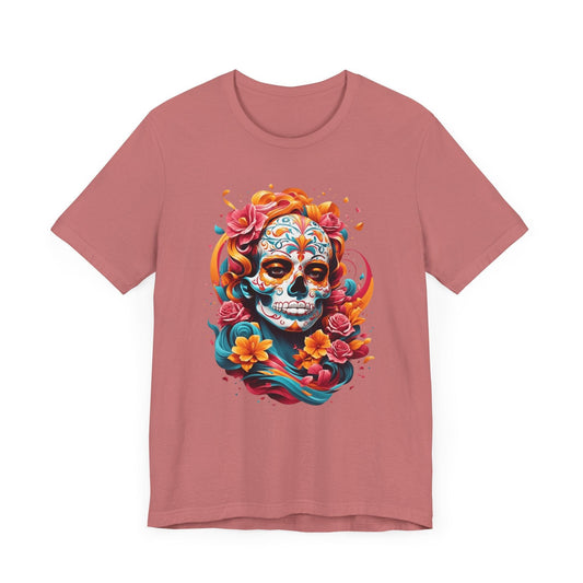 Colorful Skull and Roses Unisex Tee - Day of the Dead Inspired T-Shirt - Epic Ink Tees