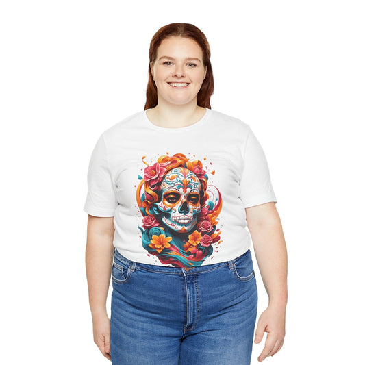 Colorful Skull and Roses Unisex Tee - Day of the Dead Inspired T-Shirt - Epic Ink Tees