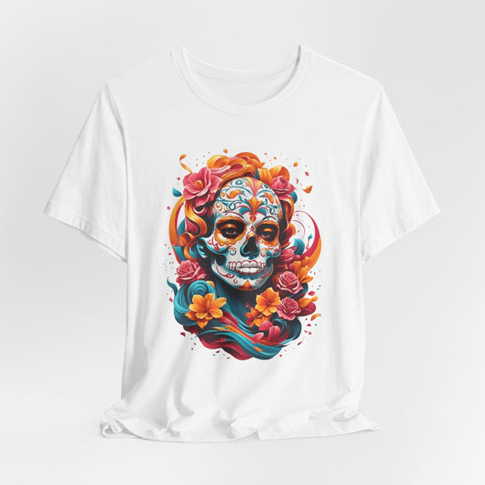 Colorful Skull and Roses Unisex Tee - Day of the Dead Inspired T-Shirt - Epic Ink Tees