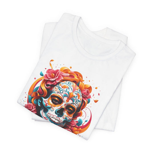 Colorful Skull and Roses Unisex Tee - Day of the Dead Inspired T-Shirt - Epic Ink Tees