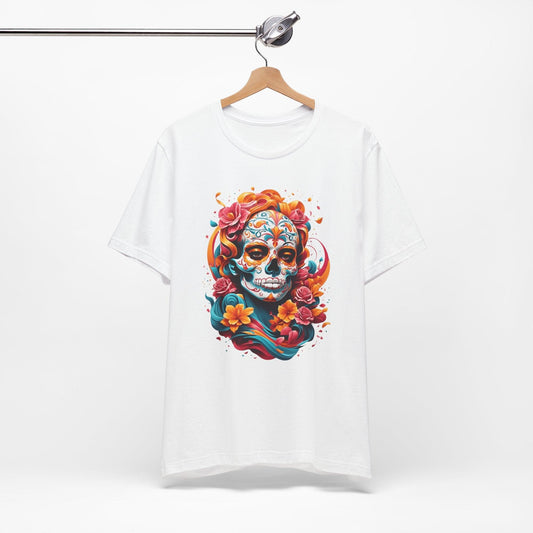 Colorful Skull and Roses Unisex Tee - Day of the Dead Inspired T-Shirt - Epic Ink Tees